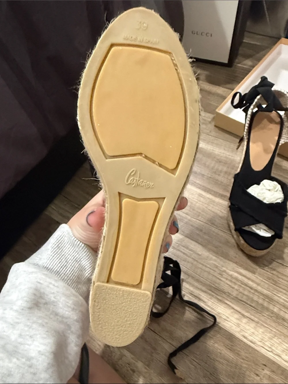 Castener Whit and Natural Woven Espadrille Wedge Sandals with Ankle Tie